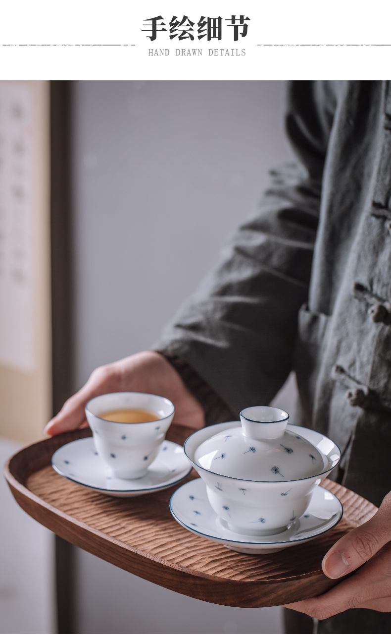Public remit kung fu tea set tureen jingdezhen ceramic cups small household set of white porcelain hand draw a complete set of