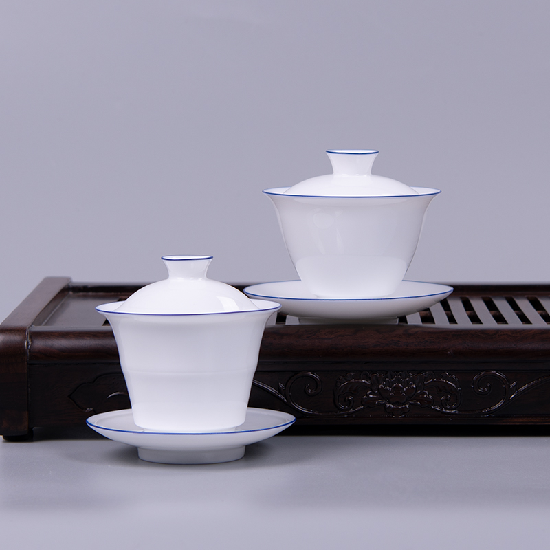 Tureen tea cup only three bowls of kung fu tea sweet family jingdezhen ceramic large bowl with a single white porcelain and blue