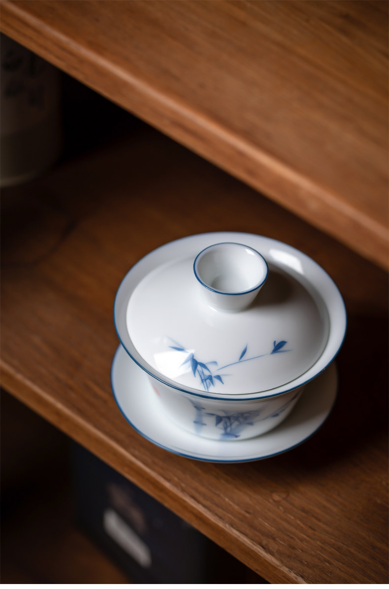 Sweet white porcelain hand - made only three tureen large single kung fu tea cup bowl of jingdezhen ceramic tea set three fort