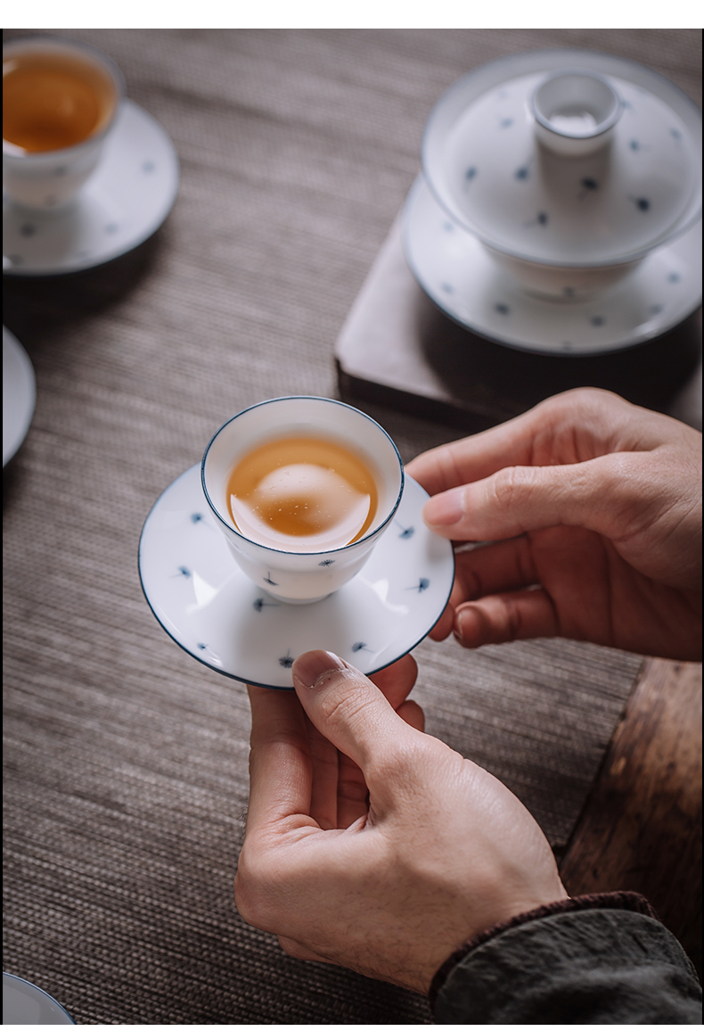 Public remit kung fu tea set tureen jingdezhen ceramic cups small household set of white porcelain hand draw a complete set of