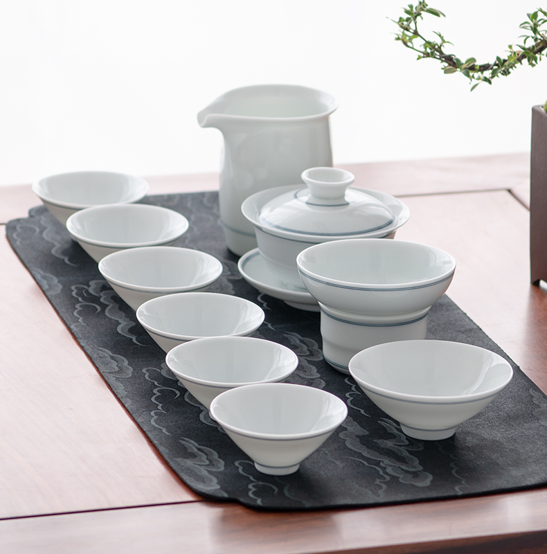 Public remit kung fu tea set suit visitor tureen office white porcelain small set of household porcelain of jingdezhen ceramics