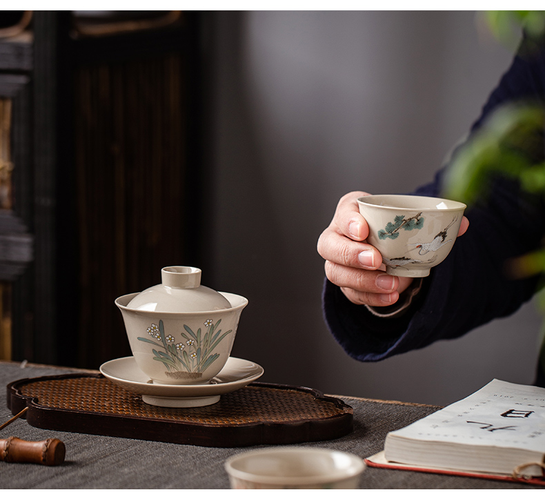 Wynn collect three to a single manual small tea tureen tea kungfu cup three fort jingdezhen ceramic bowl