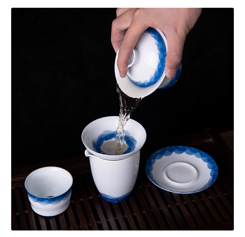 White porcelain porcelain of kung fu tea tureen tea set tea cups household contracted jingdezhen tea gift boxes