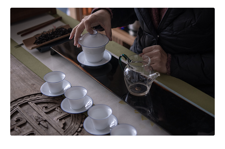 Tureen tea cup only three bowls of kung fu tea sweet family jingdezhen ceramic large bowl with a single white porcelain and blue