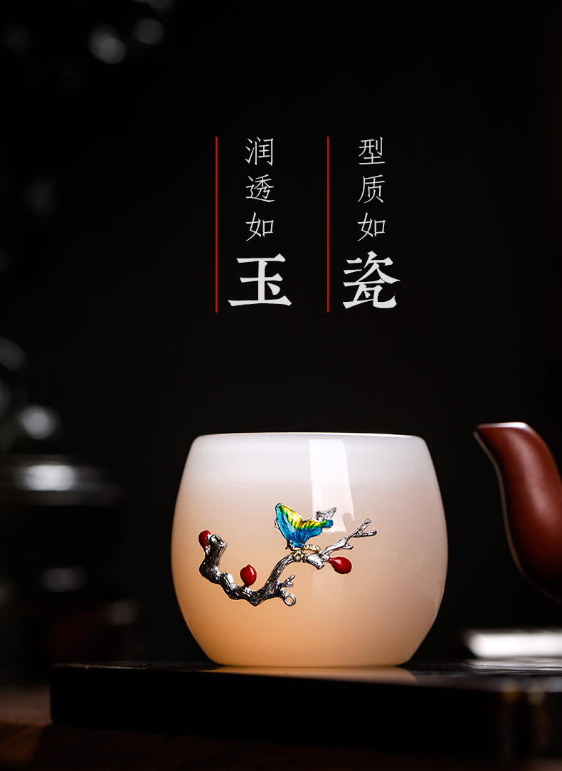 Public remit noggin suet jade white jade porcelain kung fu master cup single CPU coloured glaze female glass tea set sample tea cup