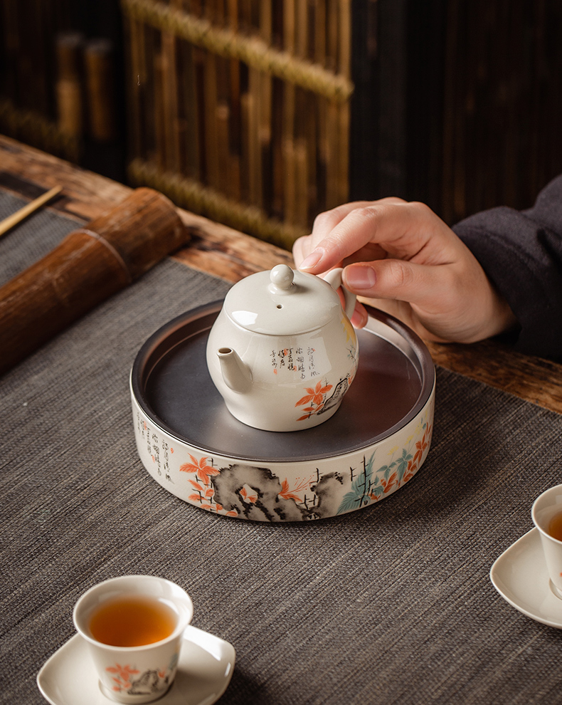 A pot of tea 12 old pot of water type bearing small dry A saucer plate jingdezhen ceramic tea mat tea light of key-2 luxury