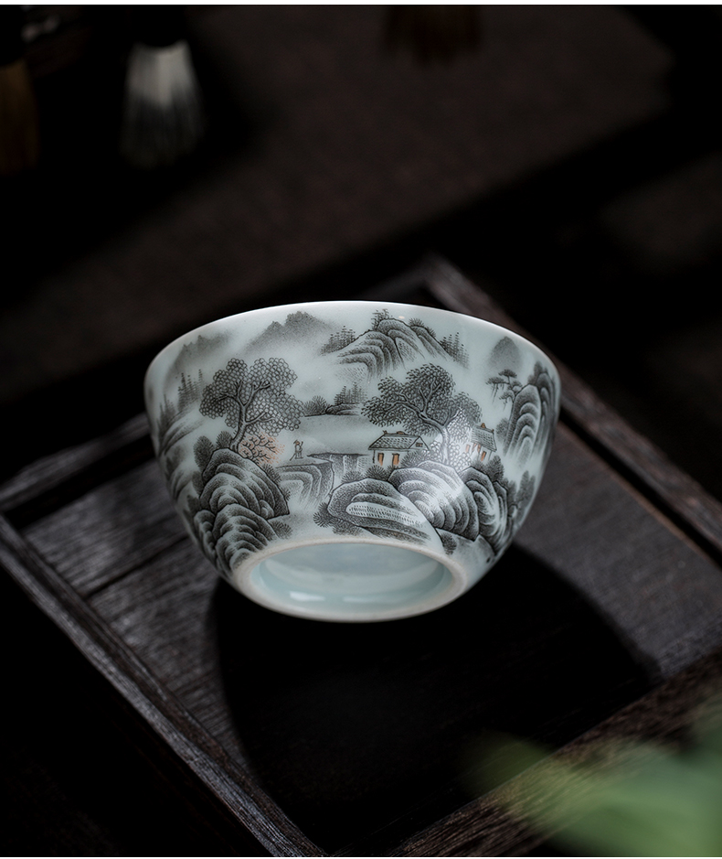 Old blue and white color ink color hand - made jingdezhen ceramic masters cup kung fu tea tea cup of pure checking sample tea cup