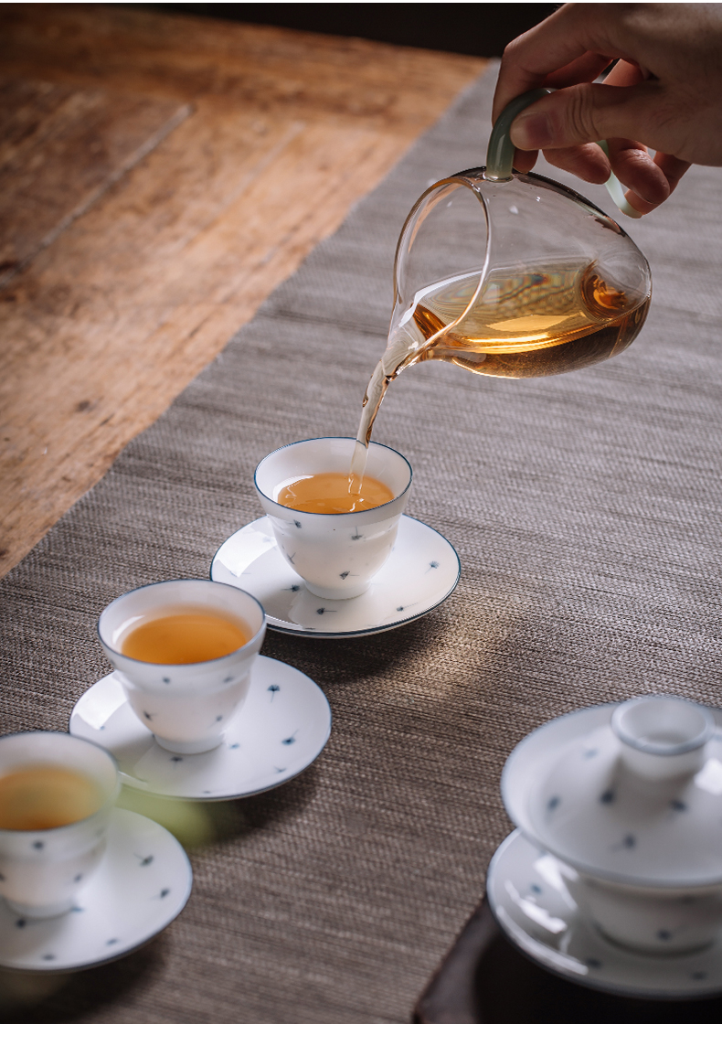 Public remit kung fu tea set tureen jingdezhen ceramic cups small household set of white porcelain hand draw a complete set of