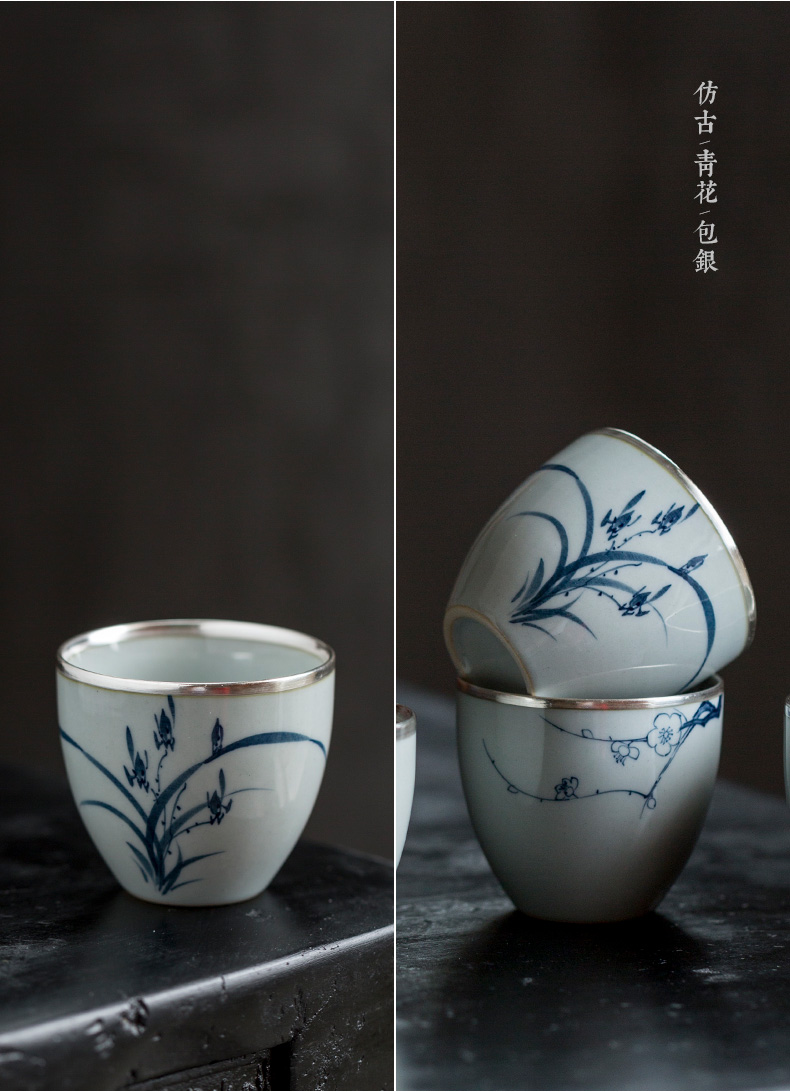 Public remit silvering kung fu masters cup hand - made of blue and white porcelain cups of jingdezhen ceramic tea set gift boxes restoring ancient ways