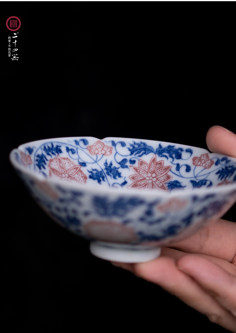 Twenty - four ware jingdezhen hand - made youligong master of blue and white porcelain cup single CPU single hand, ceramic tea set
