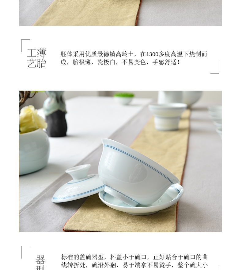 Public remit hand blue and white porcelain of jingdezhen ceramic tureen only three bowl kung fu tea cups, tea cups