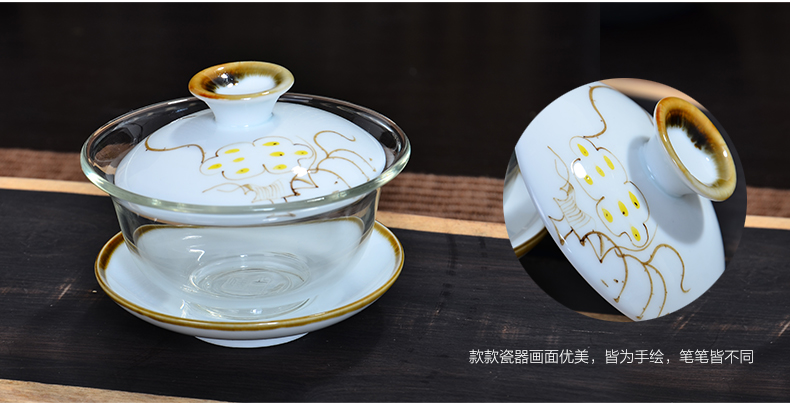 Wynn three to collect more heat resistant glass tureen hand - made ceramic bowl tea cup small kung fu tea set. A single