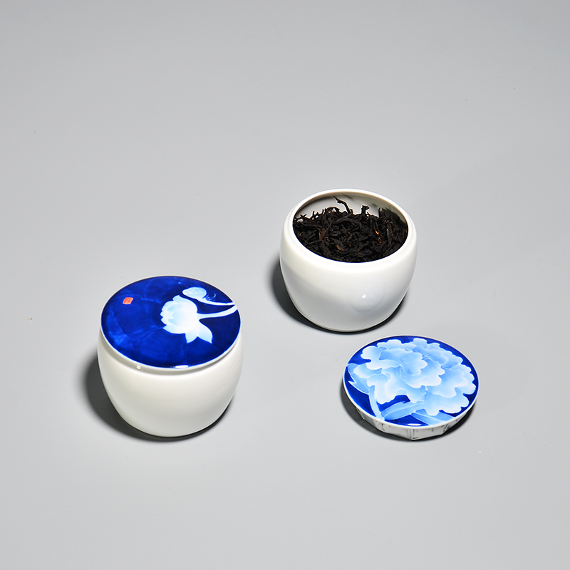 Twenty - four apparatus of jingdezhen blue and white porcelain hand draw the mini caddy fixings small seal storage jar travel tea set