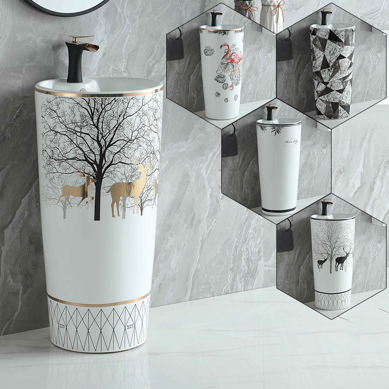 Integrated column basin Nordic wind moose Deer Make-up Room Washbasin Ceramic Face Basin Floor Type Balcony Pool Washbasin
