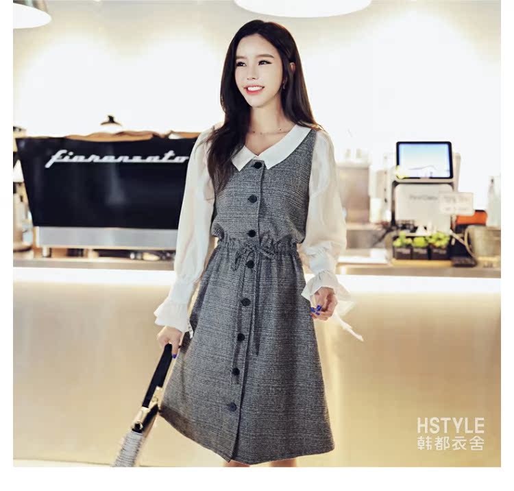 Quần áo Handu 2019 dành cho nữ mùa hè kẻ sọc đơn kẻ sọc thắt eo Một chiếc váy chữ vest váy dài - A-Line Váy đầm caro chữ a