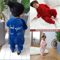 Customized boys and girls baby pajamas childrens flannel home clothing childrens autumn and winter clothes baby conjoined sleeping bag
