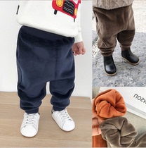 Baby children autumn and winter pants 1 year old boy baby girl winter clothes plus velvet warm pants double-sided island velvet trousers