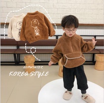 2021 autumn and winter Korean version of boys and girls Lamb hair cartoon warm and thick clothes small children plus velvet coat coat