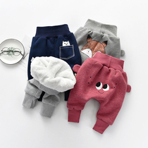 Baby big pp pants plus velvet winter thick warm female child Haren pants baby high waist belly pants autumn and winter Men