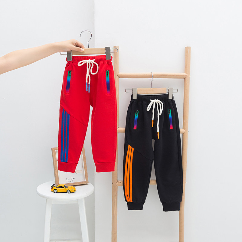 Children's trousers Spring and autumn children's baby leggings pure cotton thin models wear black medium-thick trousers foreign air tide