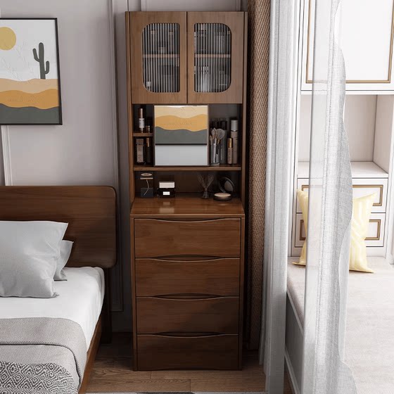 All Solid Wood Nordic Dressing Table Storage Cabinet Integrated Bedroom Small Flip-Top Dressing Table Mini Bedside Table Dressing Table