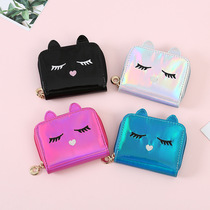 New Cat Laser Card Packs Ins Teenage Girl Short CUTE LITTLE WALLET STUDENT CARTOON SHORT-WALLET WOMAN
