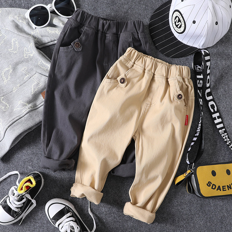 Autumn new children's casual pants boys and girls button-decorated trousers children's baby all-match pants tide