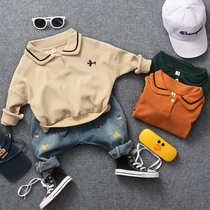 New spring and autumn boys sweater children embroidered plane shirt collar top baby western style Polo shirt Korean version