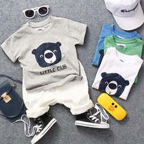 2021 spring summer boys short sleeve T-shirt children bear head cotton coat base shirt baby half sleeve shirt Korean version