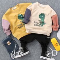 Childrens sweater 2021 autumn new boys and girls dinosaur print pattern long-sleeved baby color pullover trend