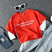 Spring and autumn New products for children Leisure long sleeves T-shirt boy girl letter printed fake two T baby hit undershirt tide