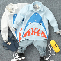 Boys long-sleeved shirt autumn new childrens cartoon shirt baby lapel shirt kid coat tide