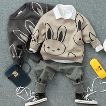 Spring Autumn Season New Childrens Clothing Boy Sweater Childrens Knitted Hooded Sweatshirt Baby Foreign Air Line Shirts Korean version of the tide