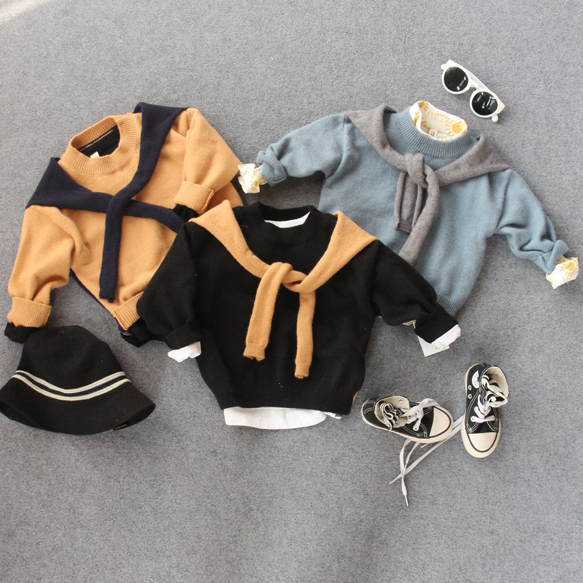 Boys autumn and winter sweaters, children's baby three-color shawl knitted sweaters, children's Korean version, all-match pullover sanitary clothes