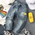 Mùa thu 2018 bé trai và bé gái mới chữ R khóa quần jeans ống chân trẻ em quần denim quần xanh Quần jean