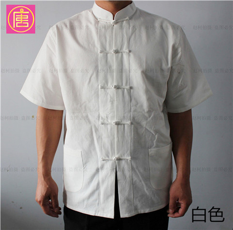 Bộ đồ cotton ngắn tay thô cũ Bộ đồ Tang Bộ đồ nam ngắn tay Bộ đồ tập Taiji quần áo đứng cổ áo Hanfu trang phục dân tộc trang phục dân tộc