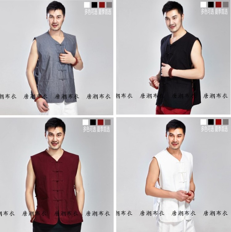 Phong cách Trung Quốc Nho giáo Tang phù hợp với cotton cũ áo không tay nam ngựa cũ vải thô vest mùa hè nam đồ bộ kiểu