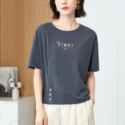 ເສື້ອທີເຊີດສັ້ນຂອງແມ່ຍິງຝ້າຍ summer ບໍລິສຸດ 2024 ການອອກແບບຄົນອັບເດດ: ໃຫມ່ວ່າງເທິງເສື້ອທີເຊີດແຂນສັ້ນ trendy shirt