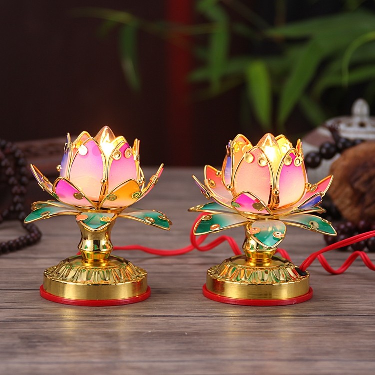 Colorful lotus lamp Changming lamp Buddha lamp red lotus lamp Buddha character supply lamp decoration electric supply lamp