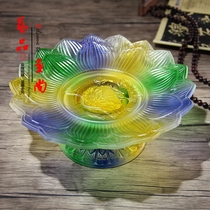  Buddhist supplies Color lotus without words Imitation glass relief incense burner vase Glass fruit plate Water supply cup