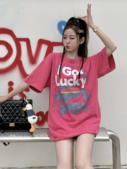 American-Style Heavy-Duty Lucky 777 Letter Print Short-Sleeve High-Street American Washed and Distressed Summer Couple T-Shirt