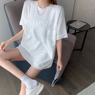 Essentials White Short-Sleeved T-Shirt for Women, New Summer Style, Couple Wear, Embossed Letters, Loose Fit, Slimming, Fog Trendy Brand