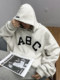 Fog Hooded Sweatshirt for Women, Spring Style, Flocked Letter Print Abc, American High Street Fashion Brand, Loose Fit, Couple's Thick Hoodie
