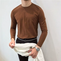 Ông Lu Sanqiu nam cổ tròn Slim áo thun dài tay dày siêu lửa cơ sở trẻ trung áo cotton