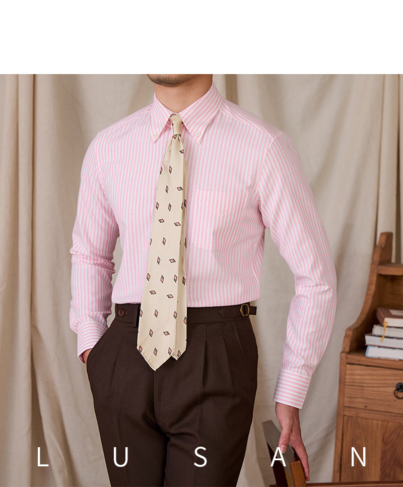 Slim-Fit-Langarmhemd aus Oxford-Baumwolle, gestreift, atmungsaktiv, lässig, Business-Hemd, Gentry IVY Herren – Detail 36