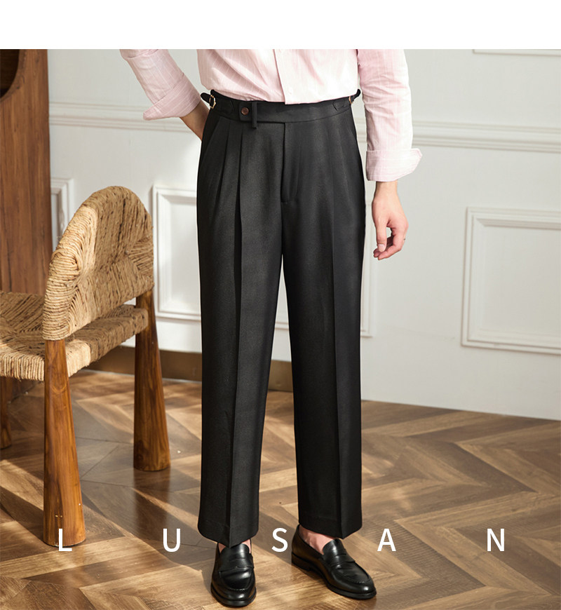 Business-Pendler All-Match-Freizeit hose mit weitem Bein, atmungsaktive, nicht bügelnde, britische, lockere Western hose mit hoher Taille für Männer – Detail 38