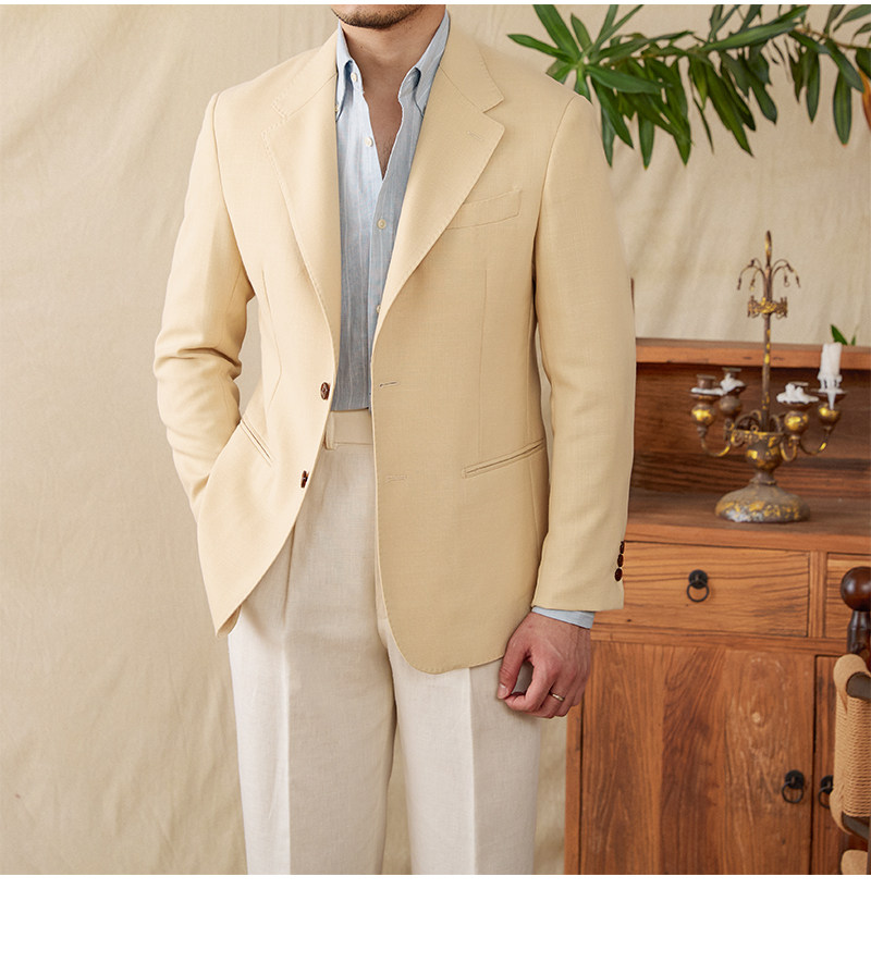Hirsch Sanxian Business-Stil Entspannung nicht bügeln Leinen Tencel gemischt Fischgräten muster Anzug Jacke Herren Freizeit anzug trendy – Detail 31