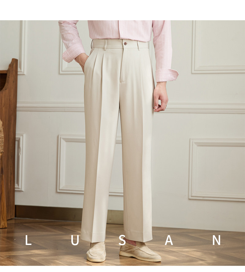 Vintage doppelt plissierte breite Bein nicht bügeln drapierte Freizeit hose Business Pendler atmungsaktive hohe Taille trend ige Herren hose – Detail 23