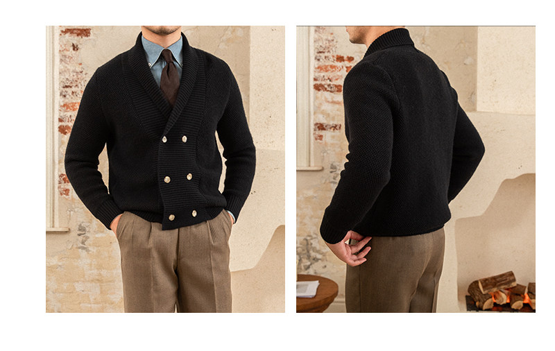 Mr. deer drei gestrickte Mantel Schal kragen Zweireiher Pullover warme Herbst und Winter Wolle Strickjacke Retro modische Jacke – Detail 23