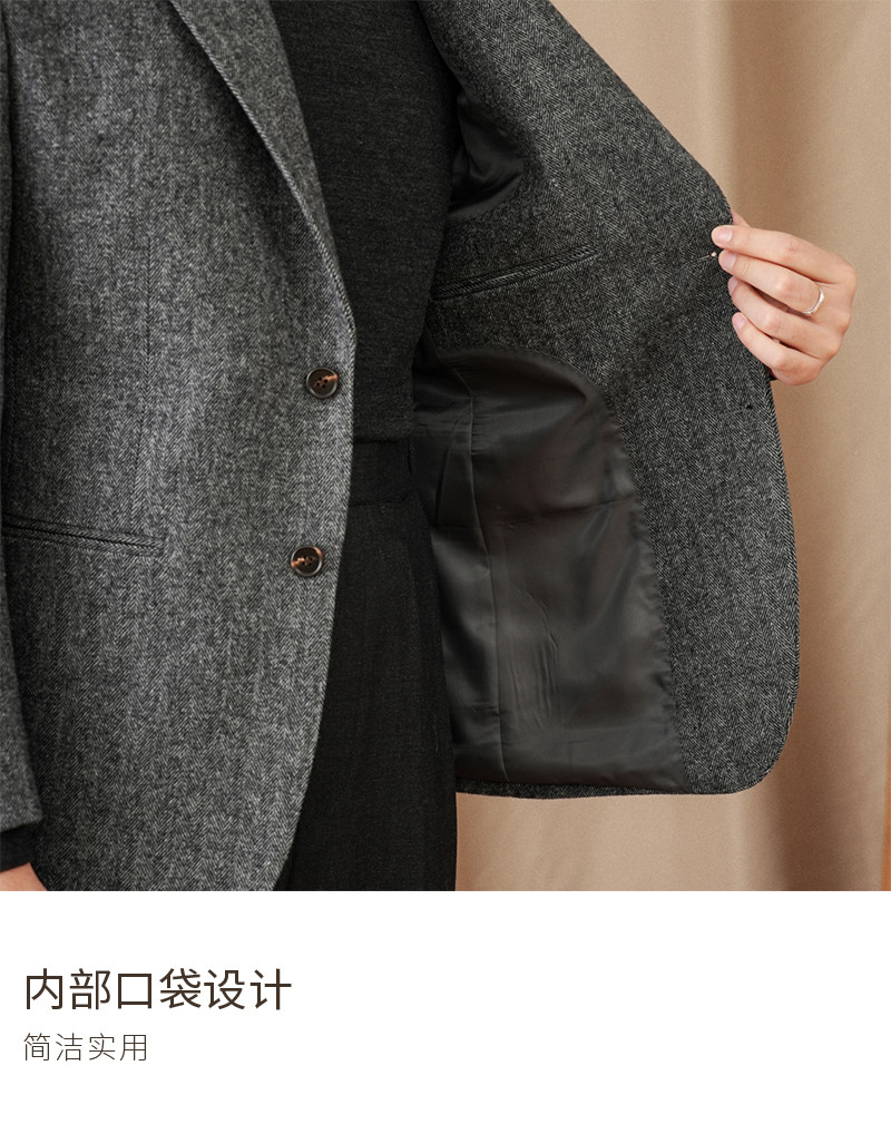 Italienischer Vintage Gentry Fischgrätenanzug aus 50 % Wolle, schmal geschnittener, warmer All-Match-Anzug im japanischen Stil für Herren – Detail 16